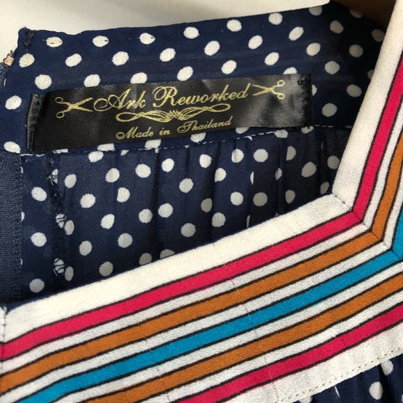 Vintage blue polka dot dress with rainbow collar - Picture 3 of 4